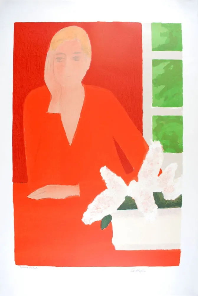 Litografia Cathelin - Régine aux Rebatières - Régine at the Rebatieres