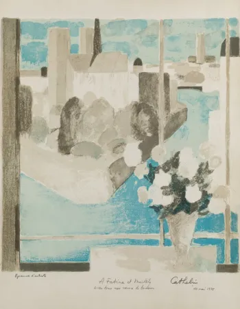 Litografia Cathelin - Vase à la fenêtre