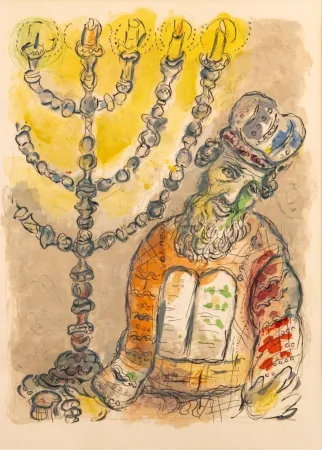 Litografia Chagall - Aaron and the Seven-Branched Candlestick from Exodus, 1966