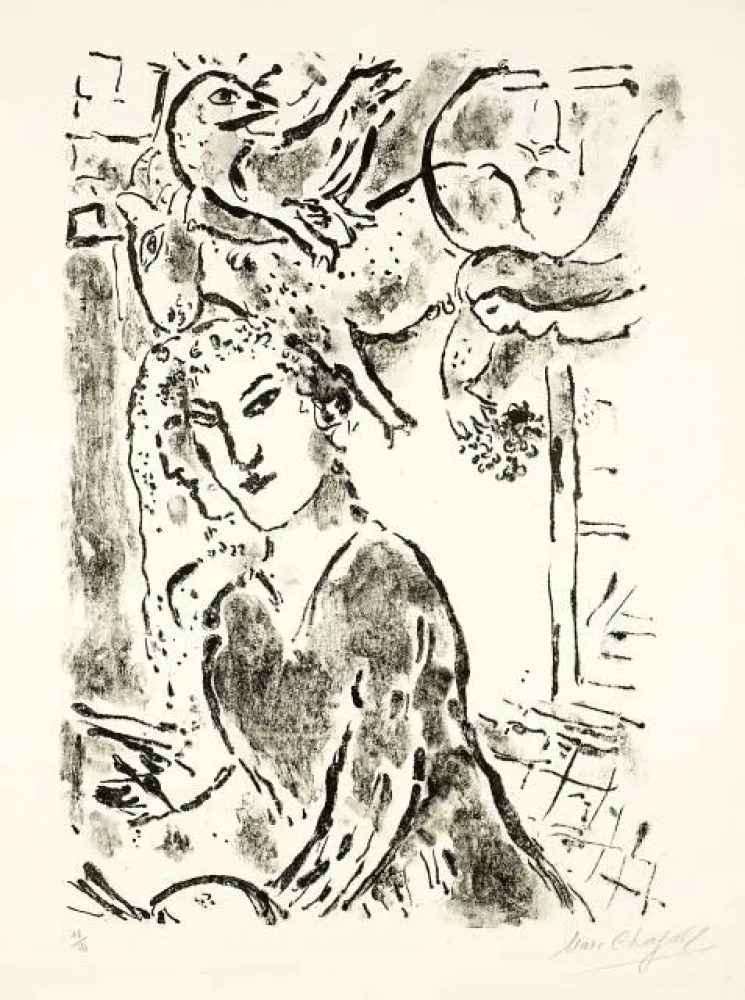 Litografia Chagall - Autoportrait à la fenêtre