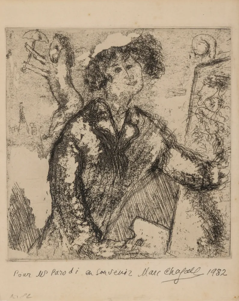 Incisione Chagall - Autoportrait au chevalet (from Chagall et l'Ame Juive)