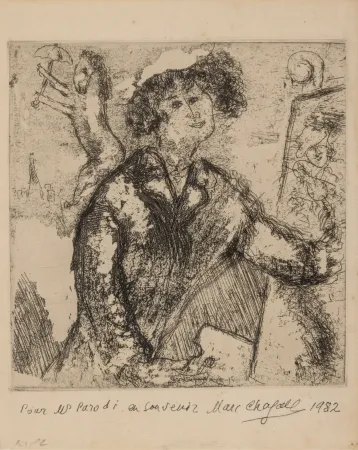 Incisione Chagall - Autoportrait au chevalet (from Chagall et l'Ame Juive)