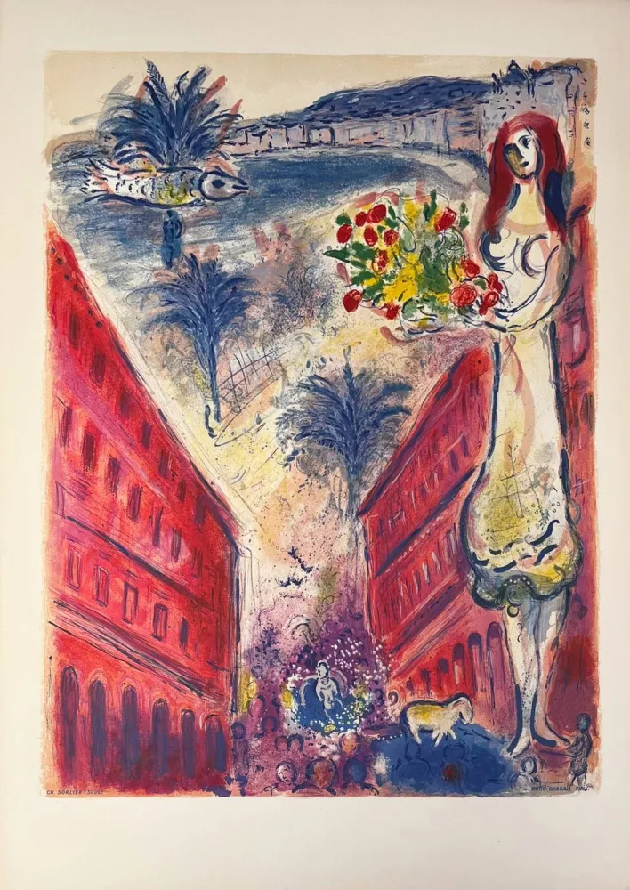 Litografia Chagall - Avenue de la victoire à Nice