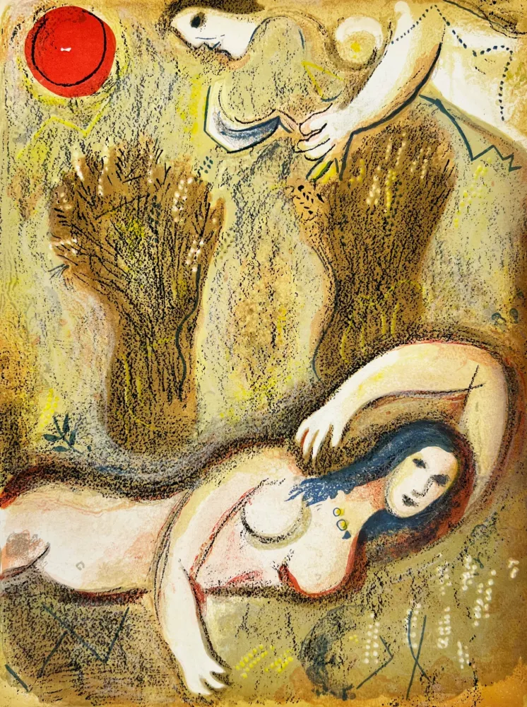 Litografia Chagall - Boaz wakes up and sees Ruth