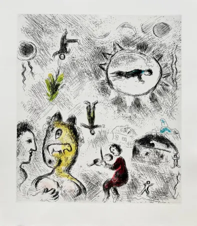 Acquaforte E Acquatinta Chagall - Celui qui dit les choses sans rien dire, Planche XXV