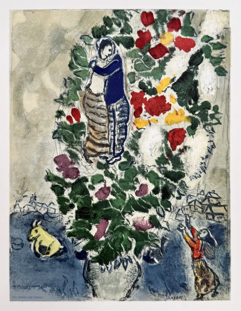 Litografia Chagall - Couple avec Fleurs