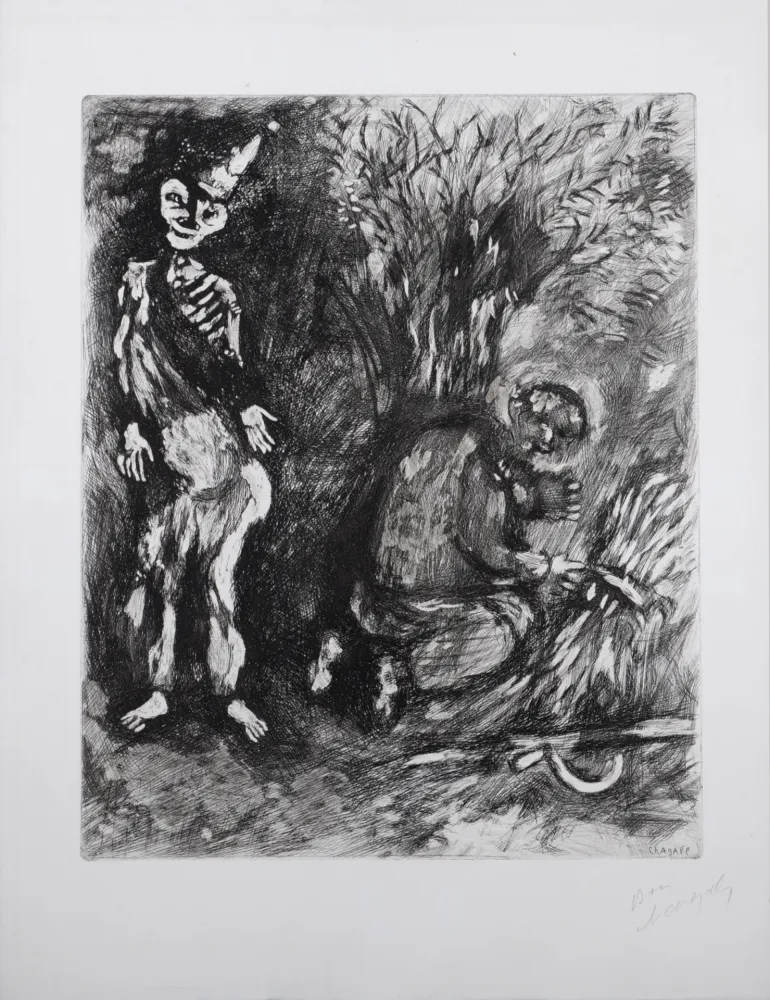 Incisione Chagall - Fables de la Fontaine : La mort et le bucheron, 1952