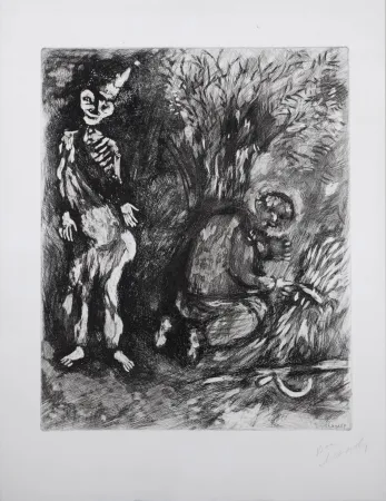 Incisione Chagall - Fables de la Fontaine : La mort et le bucheron, 1952