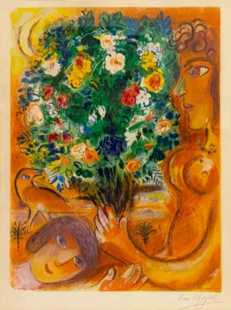 Litografia Chagall - Femme au bouquet (Woman with Bouquet)