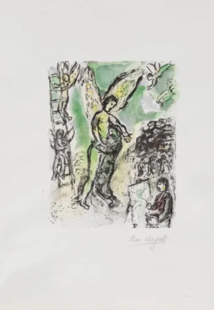 Litografia Chagall - La lutte de Jacob et de l'ange
