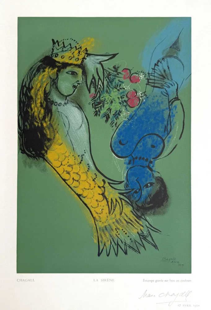 Incisione Su Legno Chagall - La Sirene