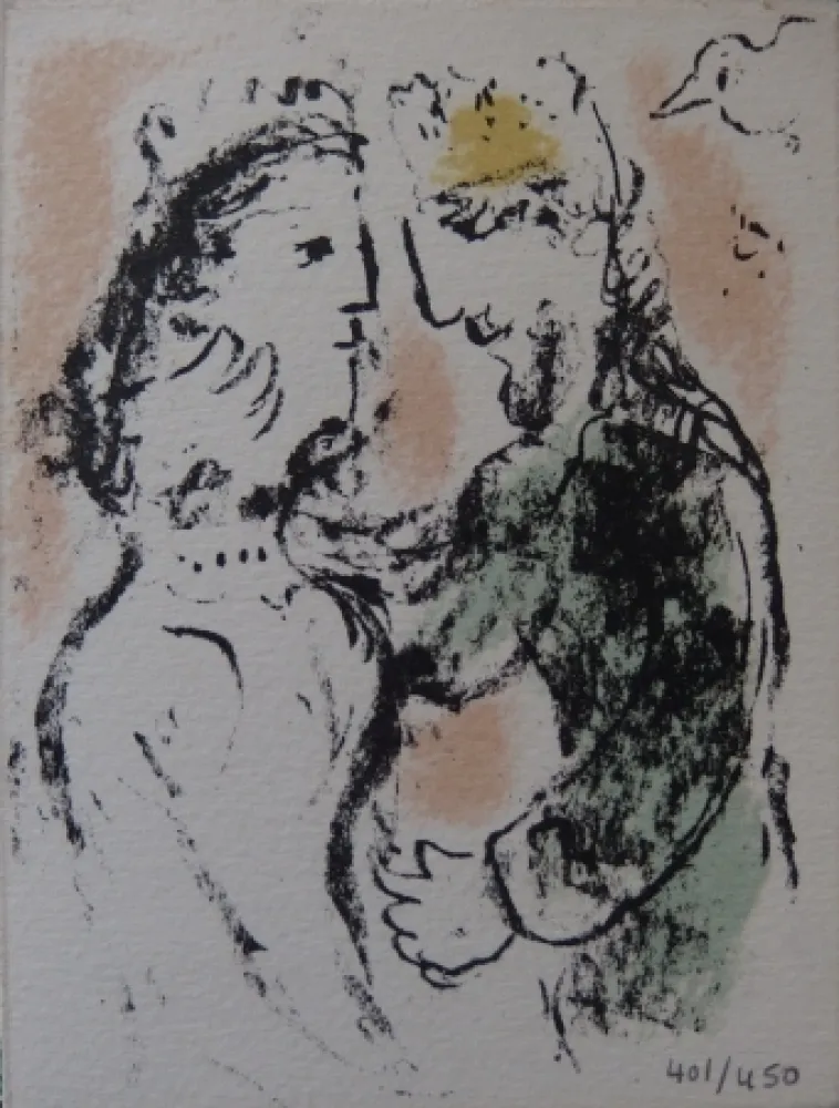 Litografia Chagall - La tendresse - Carte de voeux 1980