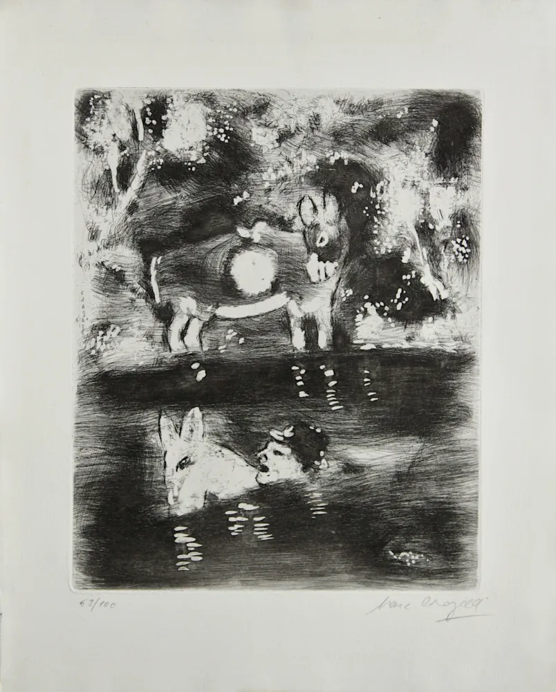 Incisione Chagall - L'Ane chargé d'eponges et l'Ane chargé de sel