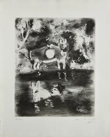 Incisione Chagall - L'Ane chargé d'eponges et l'Ane chargé de sel