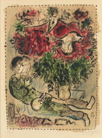 Litografia Chagall - Le Bouquet du Peintre (Mourlot 483)