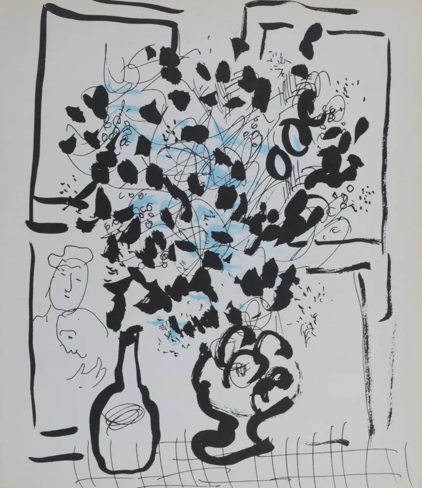 Litografia Chagall - Le bouquet noir et bleu