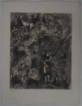 Incisione Chagall - Le cerf chassé (Le cerf et la vigne)