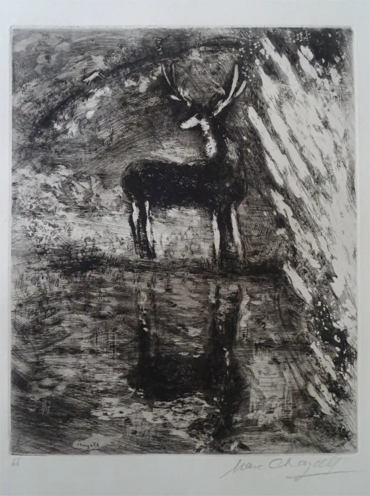 Acquaforte Chagall - Le Cerf se voyant dans l'Eau