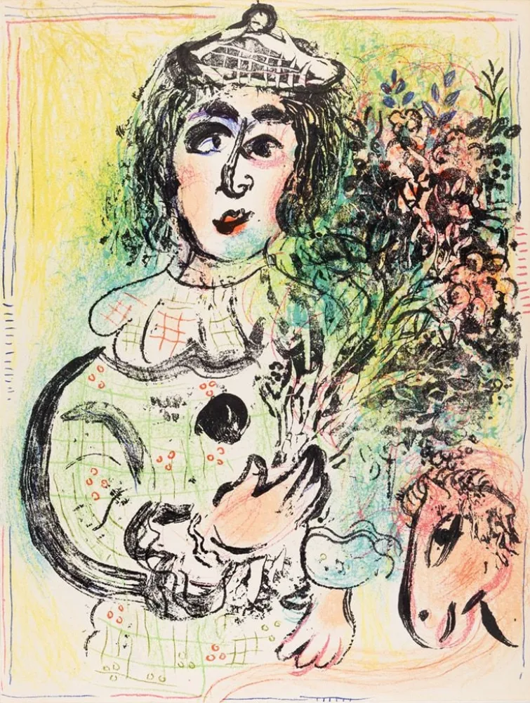 Litografia Chagall - Le clown fleuri
