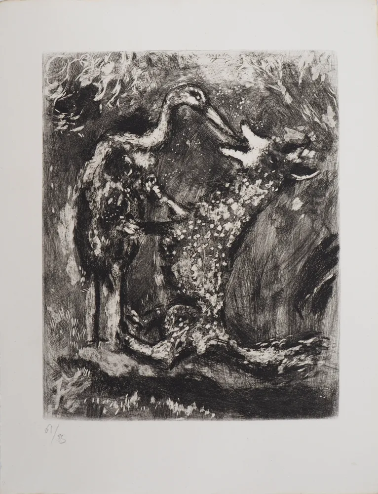 Incisione Chagall - Le loup et la cigogne