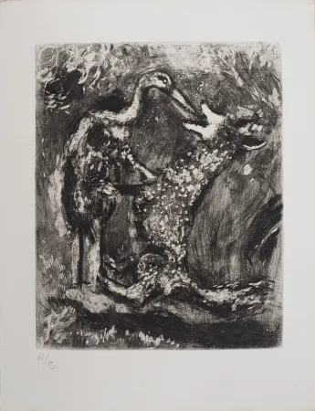 Incisione Chagall - Le loup et la cigogne