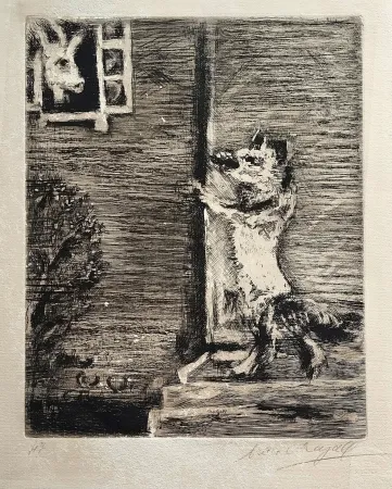 Acquaforte Chagall - Le Loup, La chevre, et le chevreau, from La Fontaine. Les fables