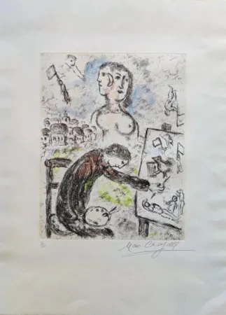 Acquaforte E Acquatinta Chagall - Le Peintre, from Songes (cf. C. books 112)