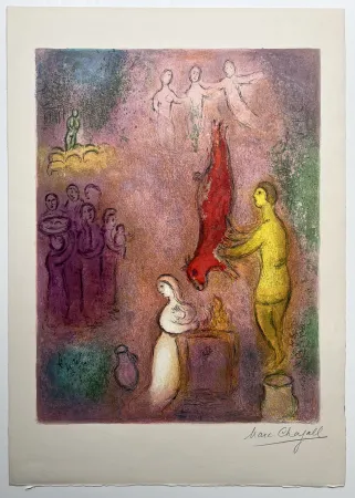 Litografia Chagall - LE SACRIFICE AUX NYMPHES. Lithographie originale signée (Daphnis & Chloé, 1961)