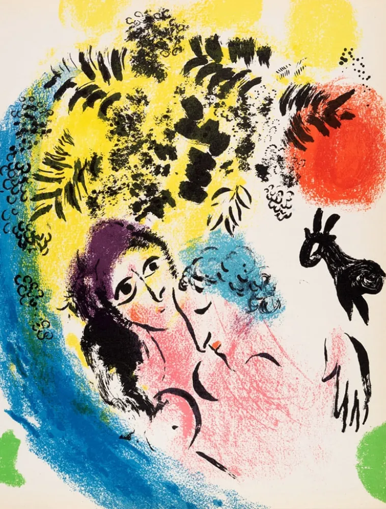 Litografia Chagall - Les Amoureux au Soleil Rouge