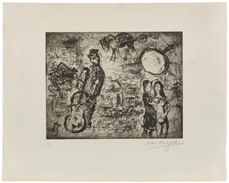 Incisione Chagall - Marc Chagall (1887–1985) – Le Violoncelliste du Village- Etching on paper – 1967
