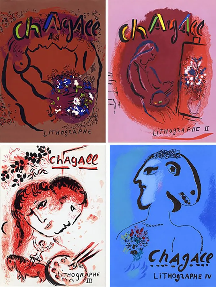 Libro Illustrato Chagall - Mourlot & Sorlier : Chagall lithographe I à IV,  avec 28 LITHOGRAPHIES ORIGINALES