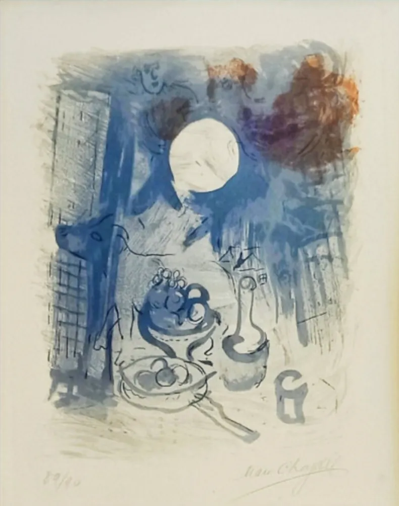 Litografia Chagall - Nature morte bleue