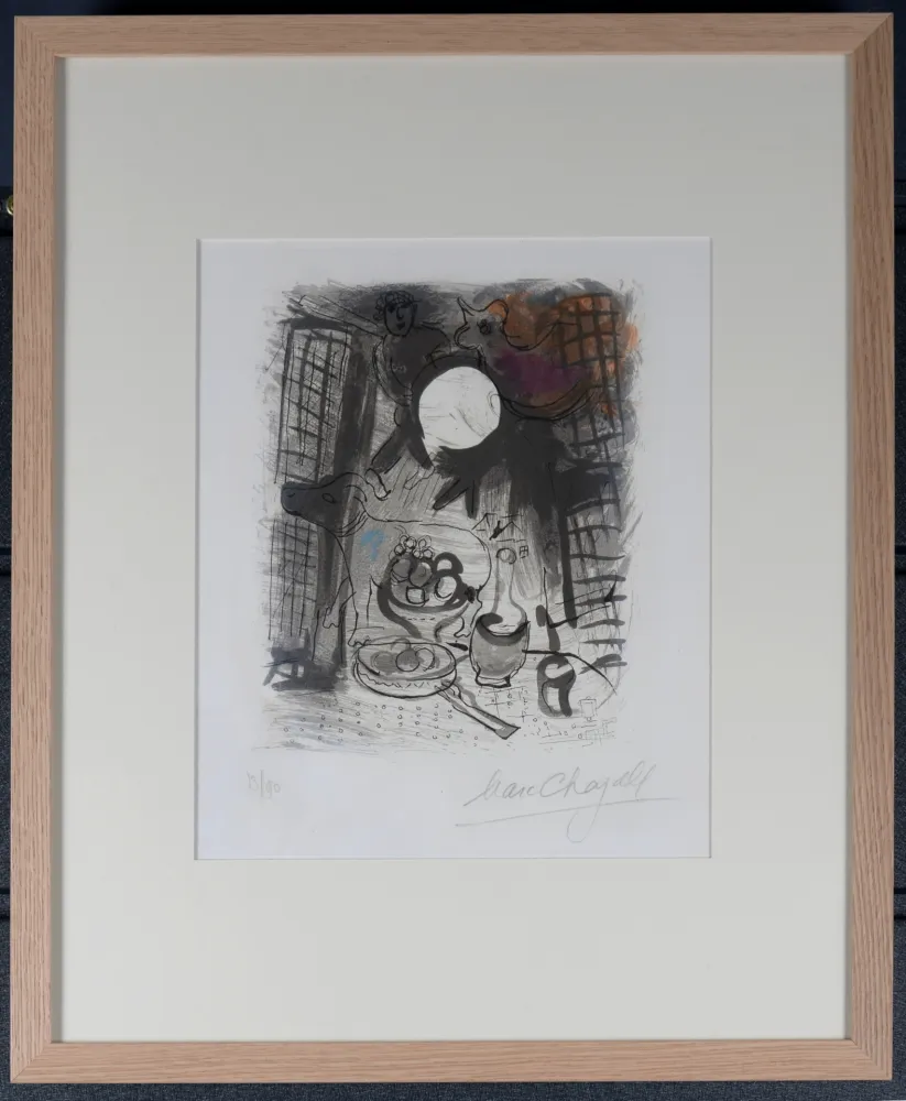 Litografia Chagall - Nature Morte brune (M. 205), 1957 - Framed & Hand-signed!