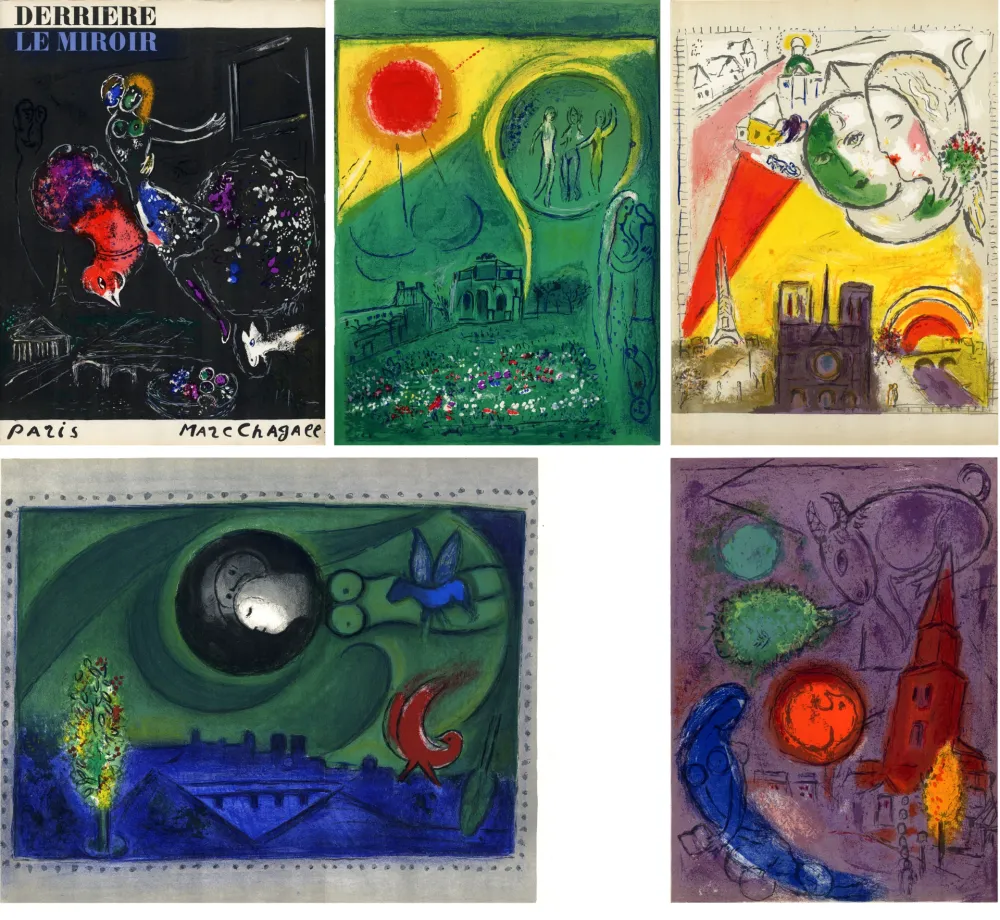 Litografia Chagall - PARIS FANTASTIQUE. 5 LITHOGRAPHIES de Derrière Le Miroir 66-67-68 (1954)