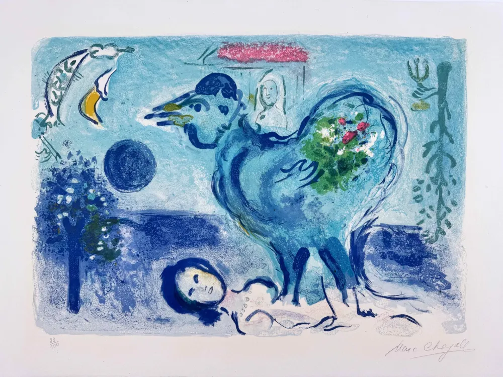 Litografia Chagall -  Paysage au Coq 