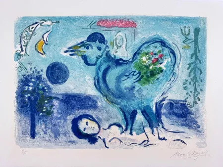 Litografia Chagall -  Paysage au Coq 