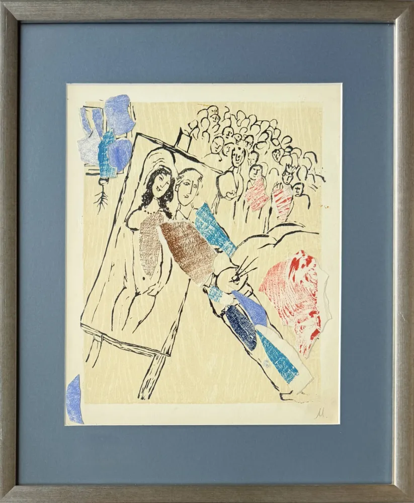 Incisione Su Legno Chagall - Poèmes, Planche XXI (collage enhanced)