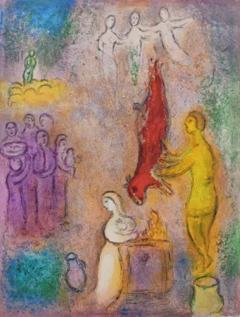 Litografia Chagall - Sacrifices Made to the Nymphs, from Daphnis and Chloe