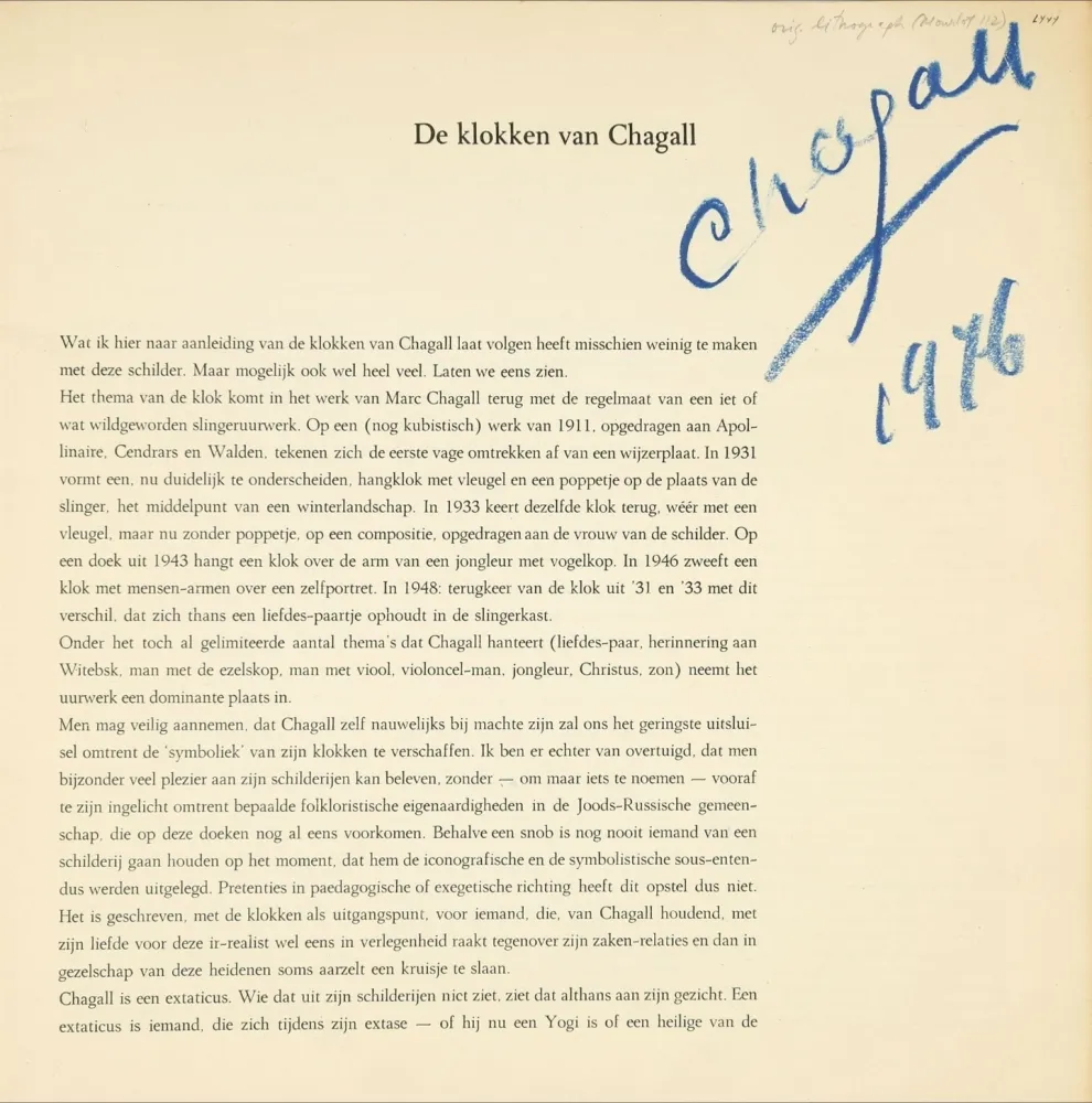 Libro Illustrato Chagall - Signed - Der Klokken Van Chagall