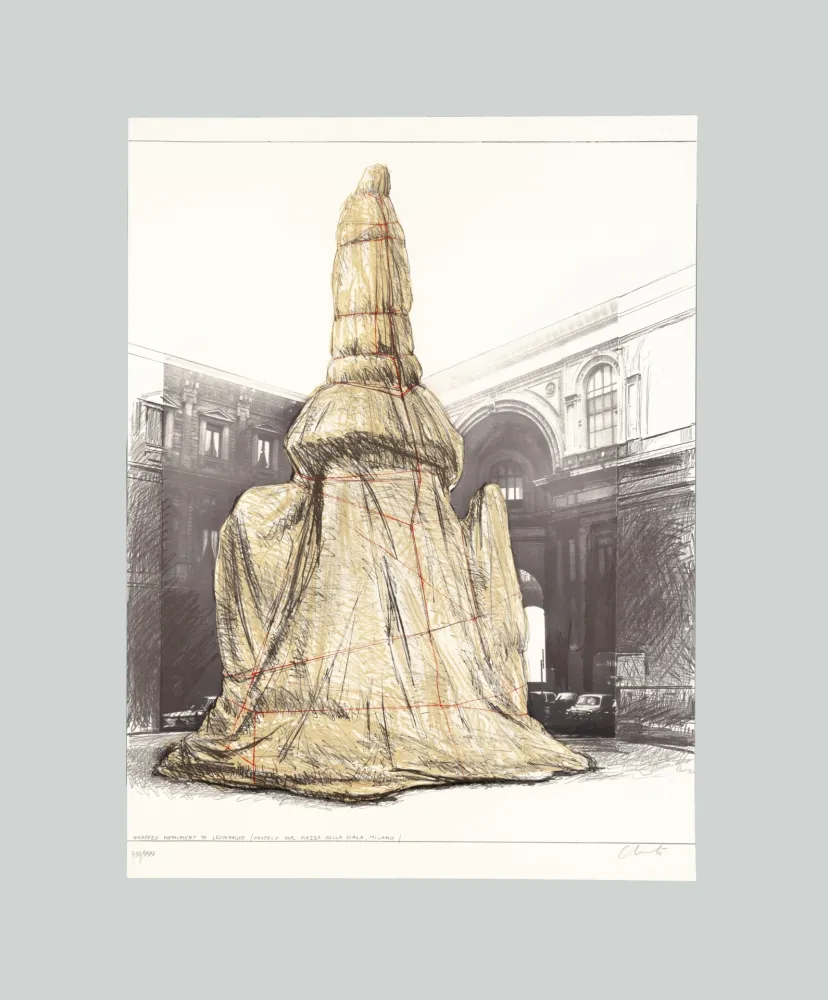 Litografia Christo & Jeanne-Claude - Wrapped Monument to Leonardo, Project for Piazza della Scala, Milan