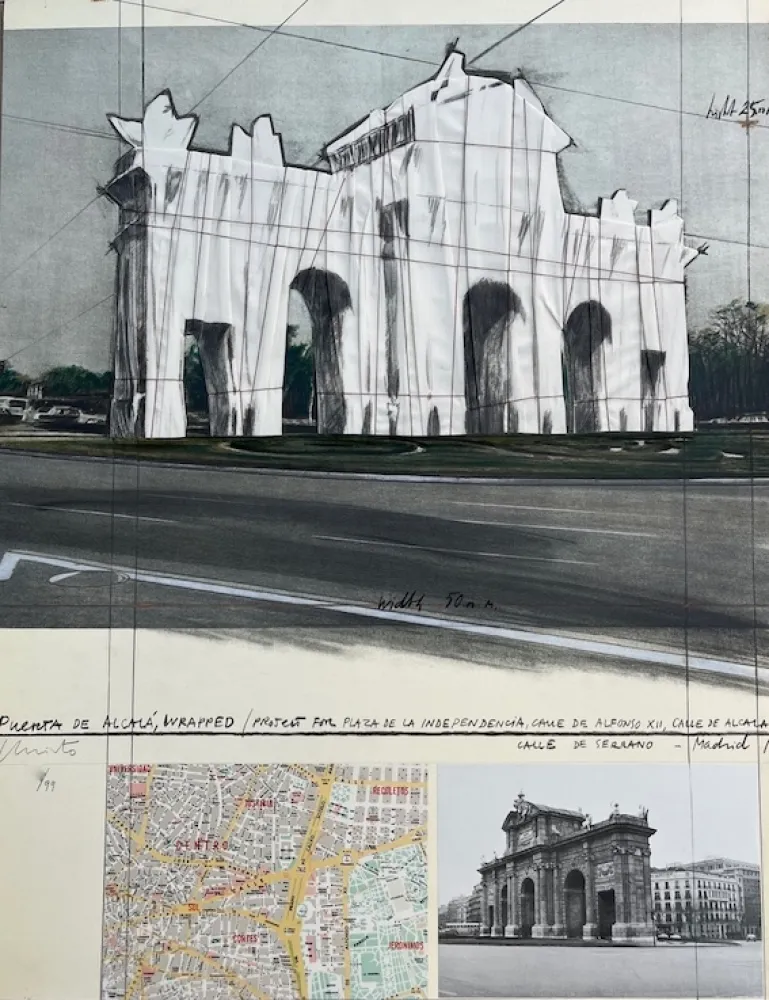 Litografia Christo - Puerta de Alcalá, Envuelta / Proyecto para Madrid