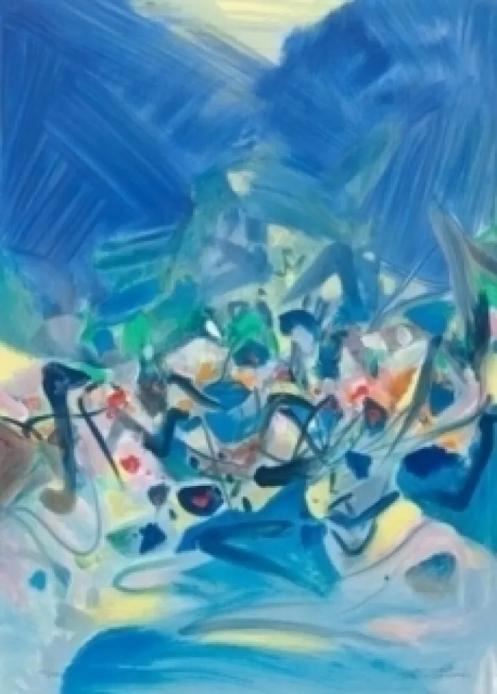 Litografia Chu Teh Chun  - COMPOSITION BLEUE