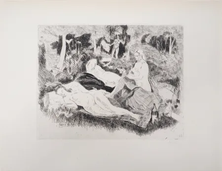 Incisione Clairin - Nus dans une clairière