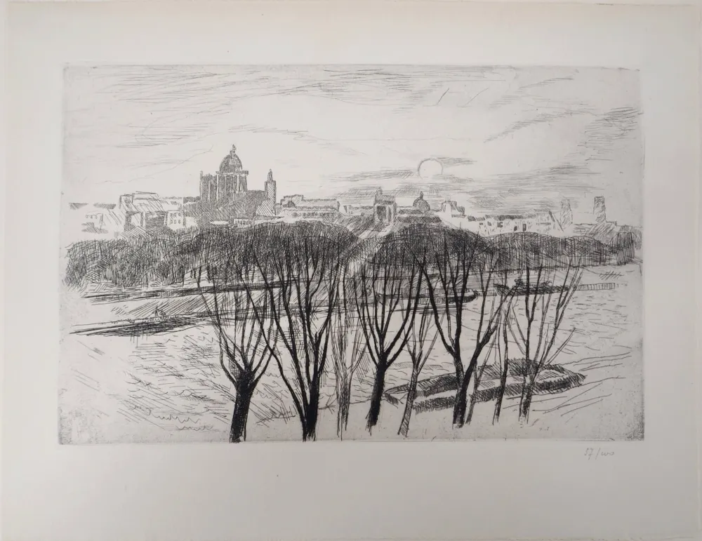 Incisione Clairin - Vue de Paris sur la montagne Saint-Geneviève