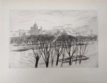 Incisione Clairin - Vue de Paris sur la montagne Saint-Geneviève