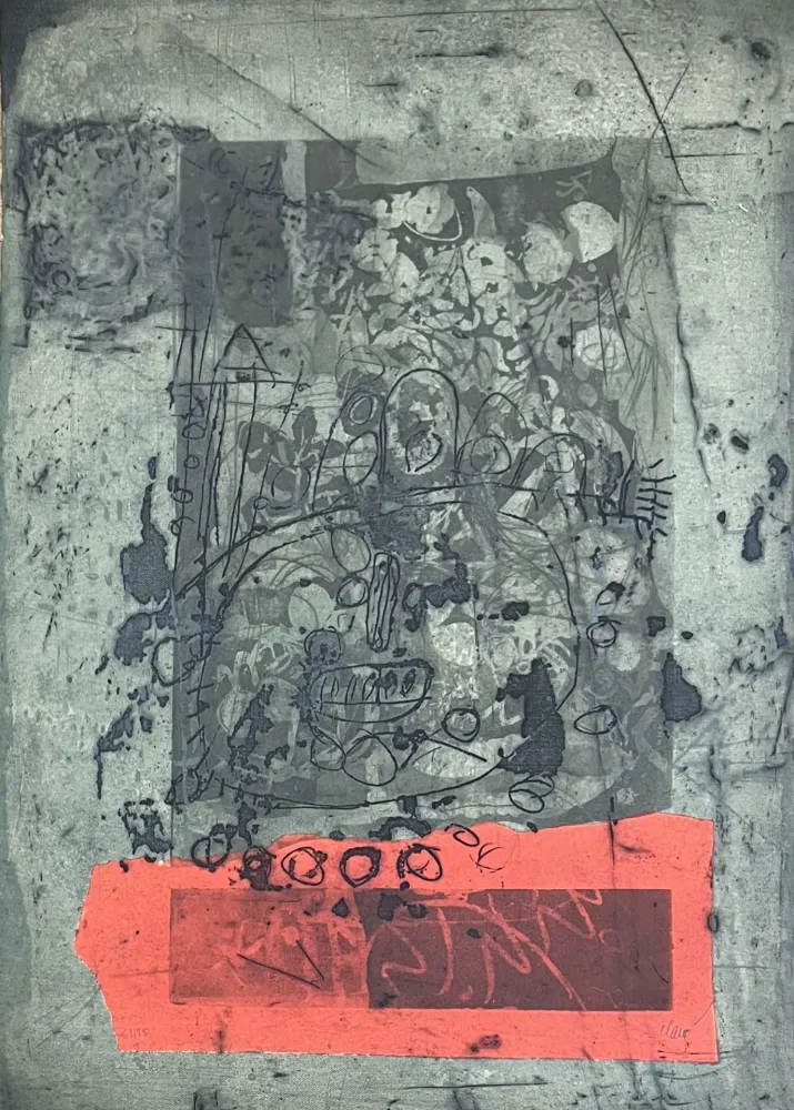 Incisione Clavé - Gravure aquatinte et carborundum En vert et rouge, 1971