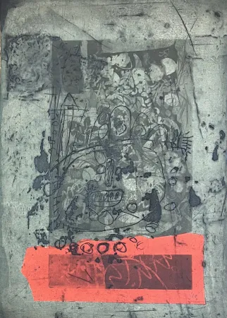Incisione Clavé - Gravure aquatinte et carborundum En vert et rouge, 1971