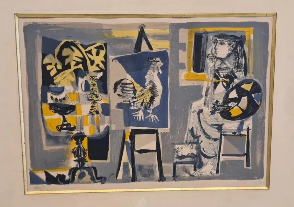 Litografia Clavé - La Femme-peintre au coq 