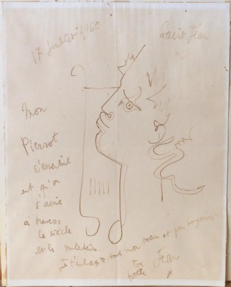 Non Tecnico Cocteau - Orphée à la lyre. Dessin signé