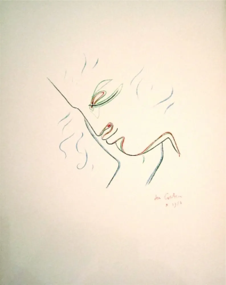 Litografia Cocteau - Profil de garcon en couleur